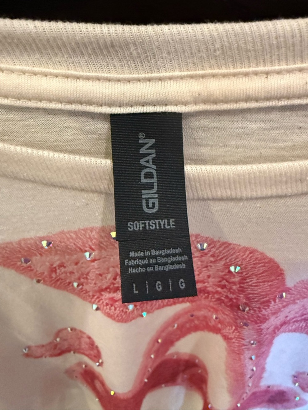 Women’s White Graphic Tee with Pink Sequin Cherry Design with bling. - Picture 2 of 4